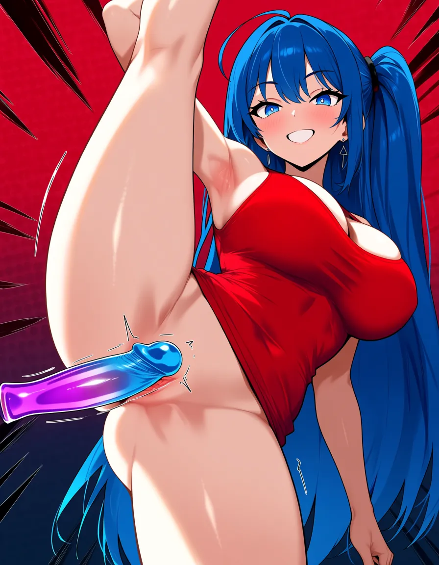 italian fit girl one leg up glass dildo in smile naked_shirt, hentai_studio_quality