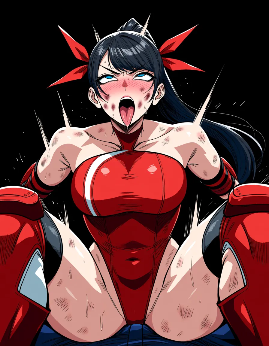 sadayo_kawakimi_(persona) , kazama_asuka_(tekken) , wrestling , catfight , angry , ahegao , strapon , squirting, bruised, sweat, hentai_studio_quality