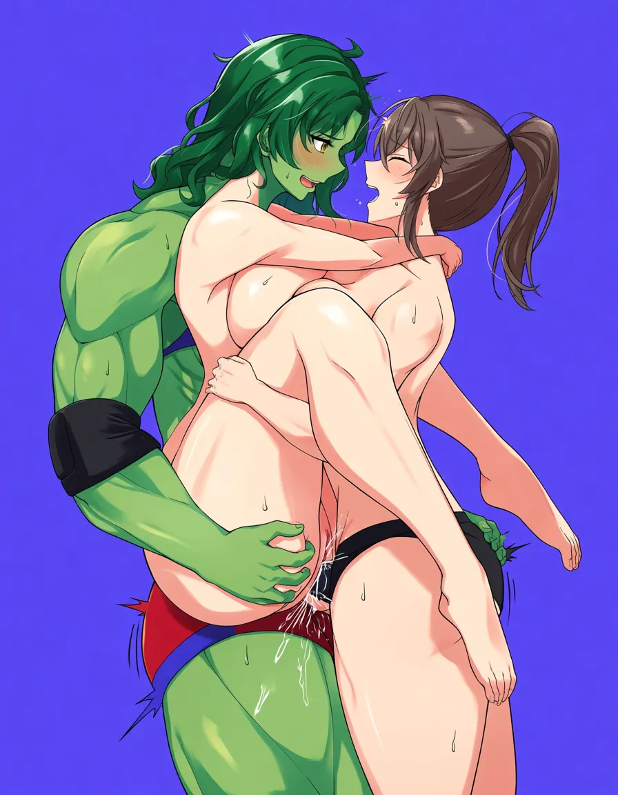 2girls , Best_quality, ultra_detailed,she-hulk, @matsumoto_rangiku , yuri sex ,wrestling_ring wrestling defeated, pussy_juice squirting orgasm , sweat strap-on, standing_sex legs_up eye_contact, suspended_congress_position, breast_press, legs_lifted, legs_up, grabbing_another's_ass, lifting_another wince, hug, hentai_studio_quality, hentai_studio_quality, hentai_studio_quality, hentai_studio_quality