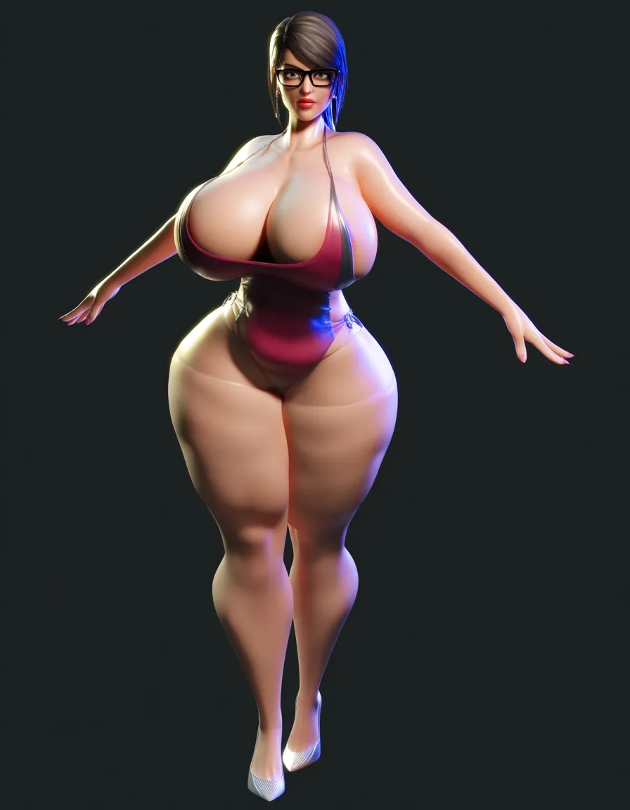 40 year old mature_female with huge ass glasses , huge breasts thixk thighs, score_9, score_8, 3d render, octane render, subsurface scattering, ray tracing, smooth shading