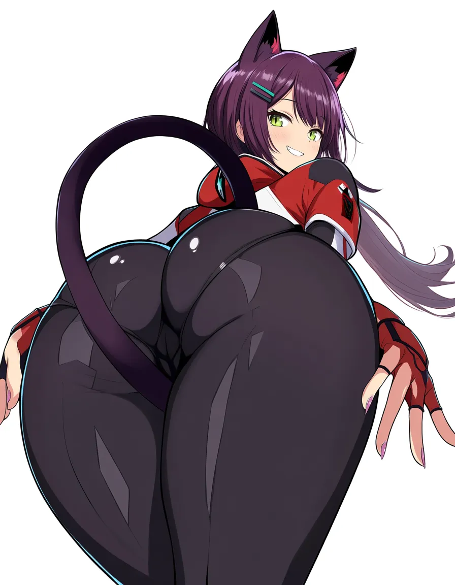 best quality, polished, catgirl, bondage, thick thighs, hairclip, visual novel art, hentai_studio_quality