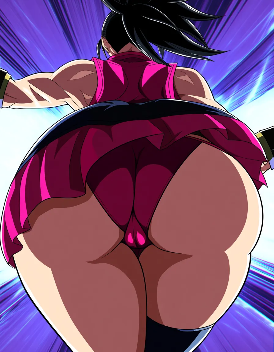 female_yagyu_onimusha 1girl cherry_pink_vest japanese_clothes black_hair (((ponytail))) bare_thigh, ,gauntlet, thighhighs,, upper_body_dark_purple_inner, thick_thighs, red_eyes , panties cameltoe purple_aura dark_skin super_saiyan, hentai_studio_quality, hentai_studio_quality