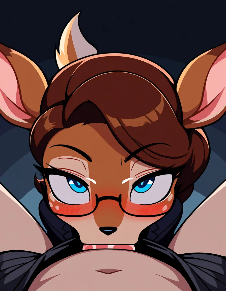 masterpiece, best quality, furry_female deer sucking human penis, pov, office_lady, spit on penis, blush, looking up, desire eyes, hentai_studio_quality