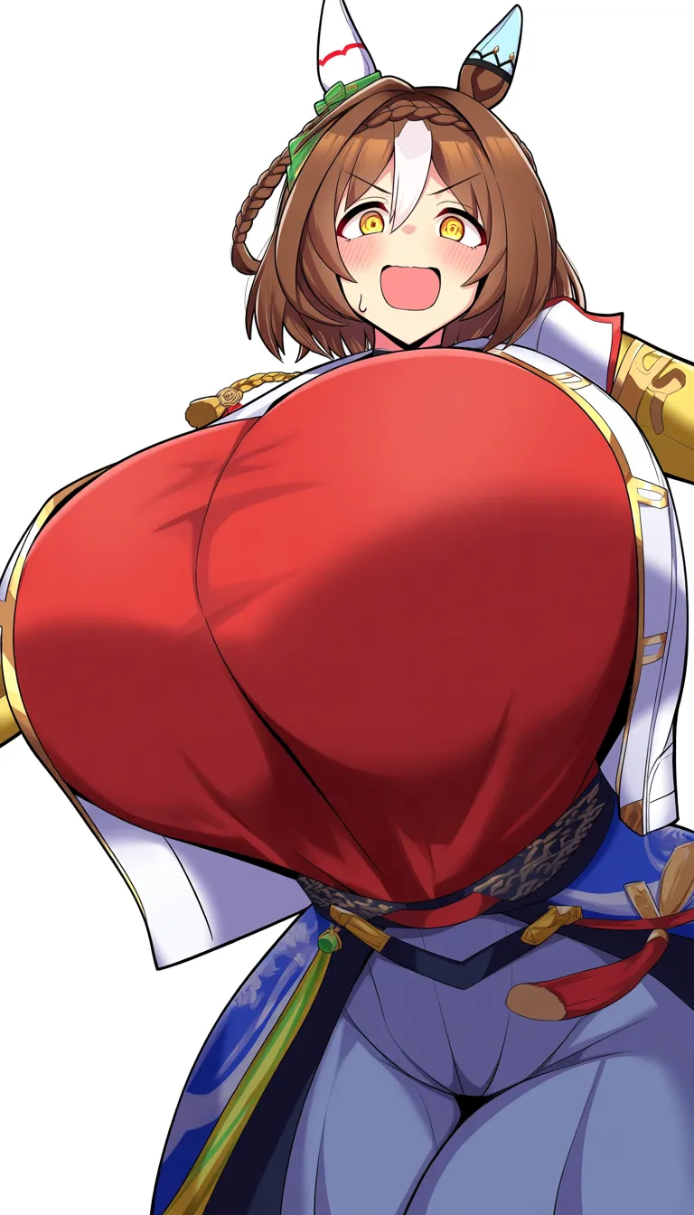 @meisho_doto_(umamusume). Hanfu Tang costume. gigantic breasts. chubby Sexy., hentai_studio_quality