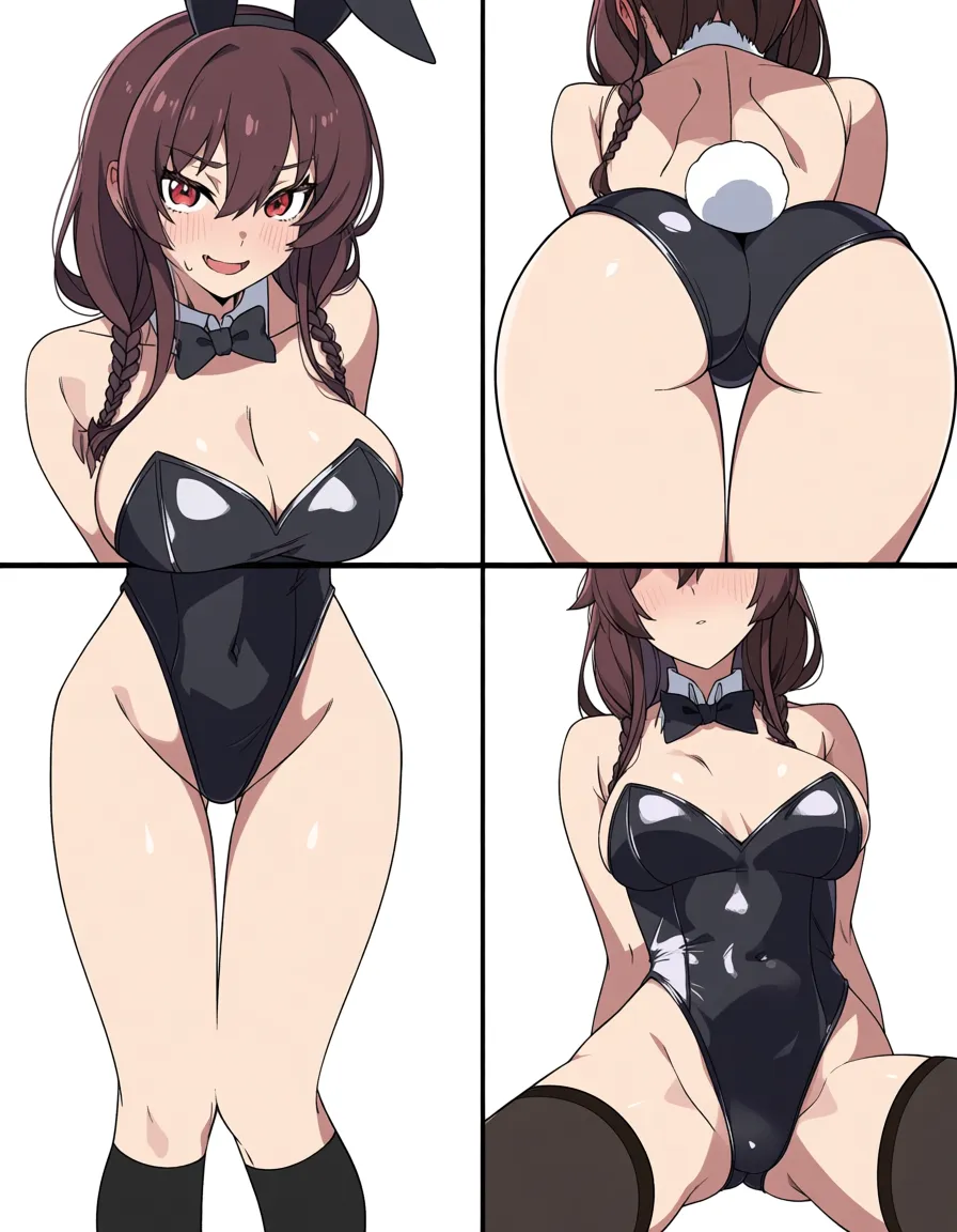 masterpiece, fine detail, @megumin , huge_breasts , small_butt, on_stomach , looking_at_viewer , front view, breasts_squeezed_on_male_chest, bunny_butt, seductive_smile , naked, black_socks ,, (anime style:1.3), 2d, anime screencap, cel shading, flat color, (anime style:1.3), 2d, anime screencap, cel shading, flat color