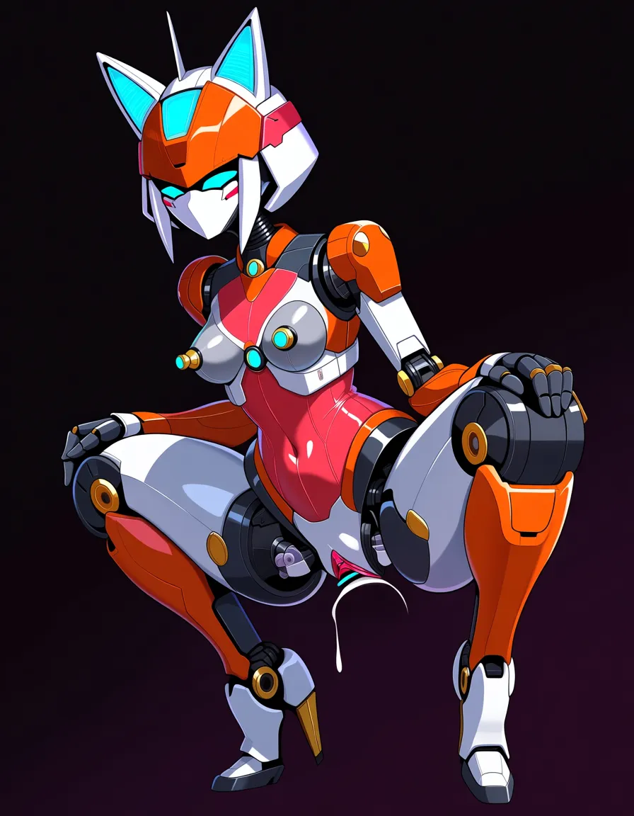 A female full mechanincal robot, small mechanical_breasts and a mechanical vagina has breeding sex with the viewer, hentai_studio_quality