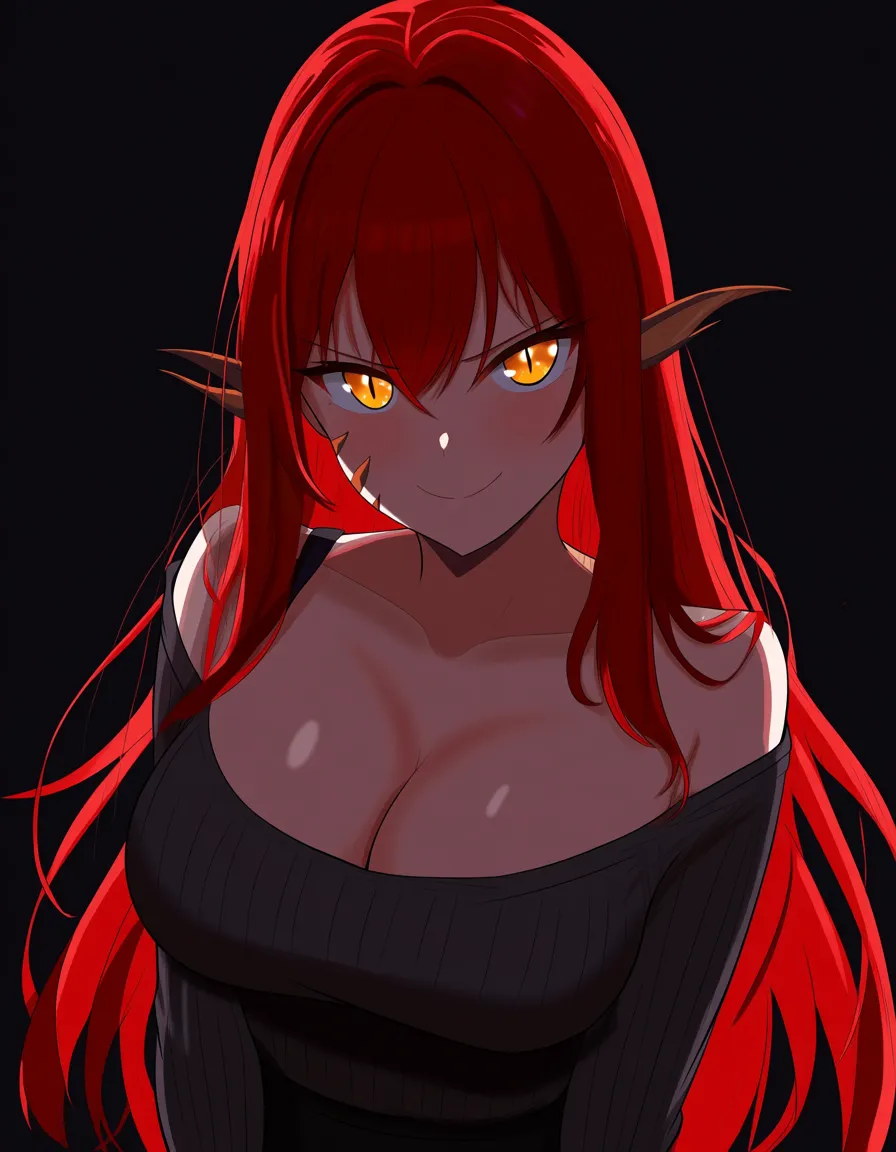 Dragon girl red_hair  dark_skin really sexy hot orange_eyes, hentai_studio_quality