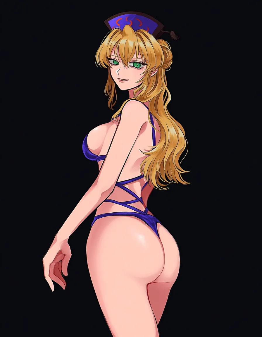 /masterpiece, /ultra_detailed, #akairiot_artstyle, @komano_aunn, touhou, 1girl, solo, standing, medium_breasts, smile, ass, looking_back, from_behind, hentai_studio_quality