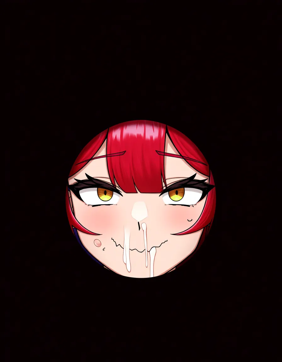/masterpiece, /ultra_detailed, #nyantcha_artstyle, @kasane_teto, 1girl, solo, red_hair, twin_drills, closed_mouth, smile, wavy_mouth, cheek_bulge, facial, cum_in_mouth, cum_in_nose, from_above, looking_up, looking_at_viewer, pov, hentai_studio_quality