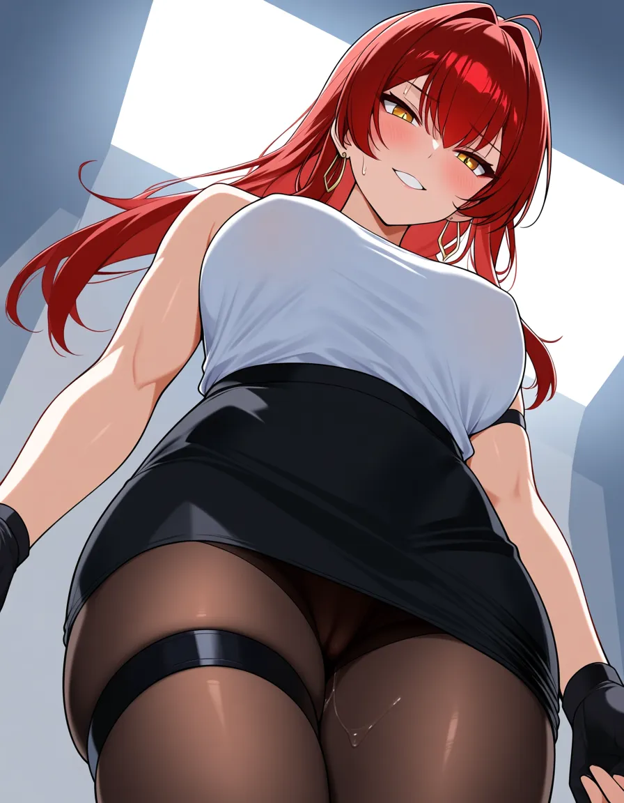 masterpiece, clean art, fitness model, thigh strap, black skirt, anal sex, seductive look, anime style, hentai_studio_quality