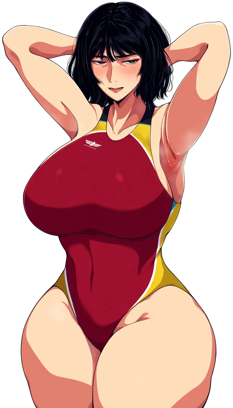 Mature female, MILF,  @matsumoto_rangiku, black_hair, arms_up, armpits, large breasts, thick thighs, lustful, white background. 

ultra-detailed, sharp focus, 8k, absurdres, very detailed, high resolution, illustration, anime-influenced., hentai_studio_quality, hentai_studio_quality, hentai_studio_quality, hentai_studio_quality, hentai_studio_quality, hentai_studio_quality, hentai_studio_quality