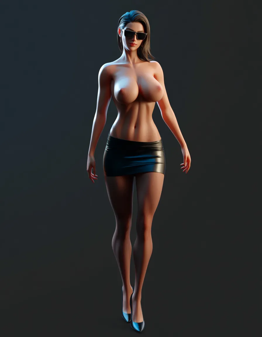 ultra detailed, office lady, topless, bare shoulders, eroge aesthetic, score_9, score_8, 3d render, octane render, subsurface scattering, ray tracing, smooth shading