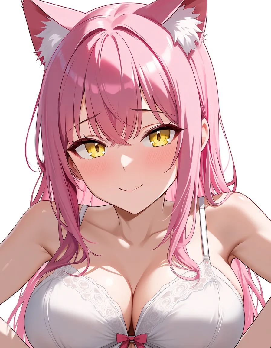 pink_hair yellow_eyes cat_girl petite lingerie, hentai_studio_quality