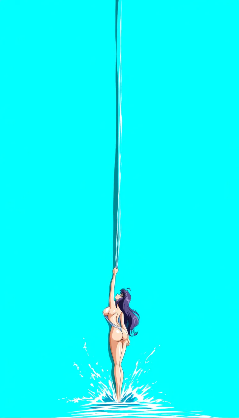 Roxanne reaches the edge of the pool, her statuesque frame casting a long, imposing shadow over the turquoise water. Without breaking eye contact, she reaches for the tie of her silk robe and gives it a sharp, practiced tug, letting the fabric pool around her ankles like a discarded skin. She stands in nothing but a shimmering coat of coconut oil, her voluptuous curves on full display under the harsh glare of the midday sun
