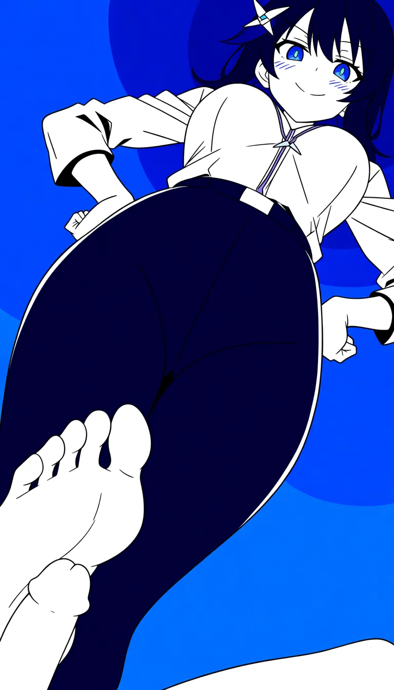 ultra detailed, crisp, witch, hair ornament, jacket, footjob, dutch angle, vivid colors
