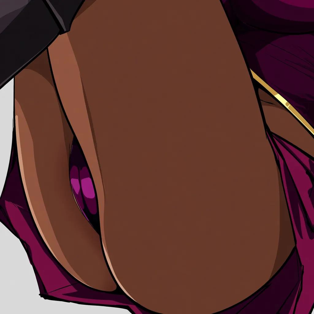 long_bangs, dark-skinned_female, panties, pussy_juice, hentai_studio_quality