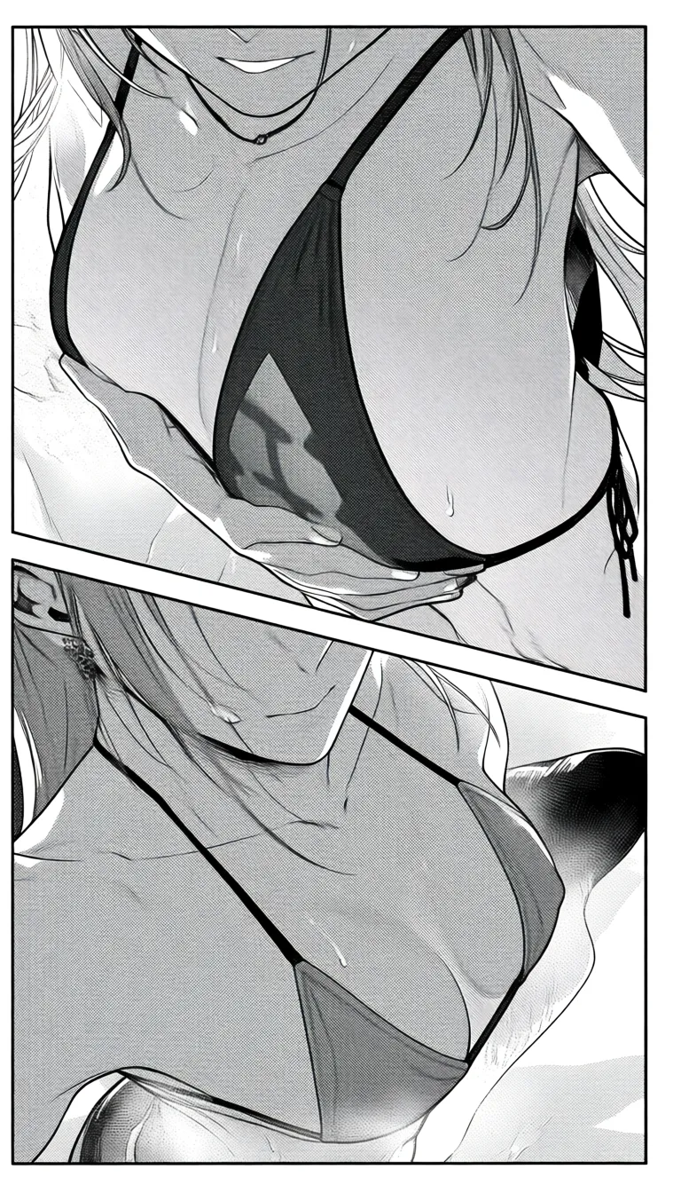 masterpiece, fine detail, 2boys, bikini, creampie, from above, manga panel look, hentai_studio_quality