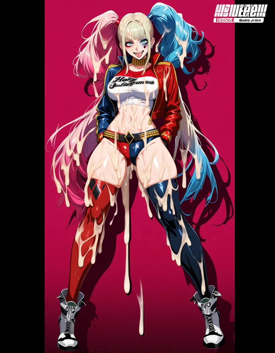 Harley Quinn covered in thick cum, hentai_studio_quality