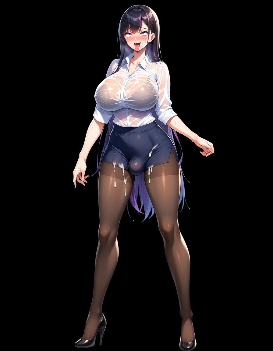 highly detailed, sharp, school_uniform, futanari, cum in pants, ahegao, school_desk, sweat, wet_clothes, cum, bulge, hentai_studio_quality