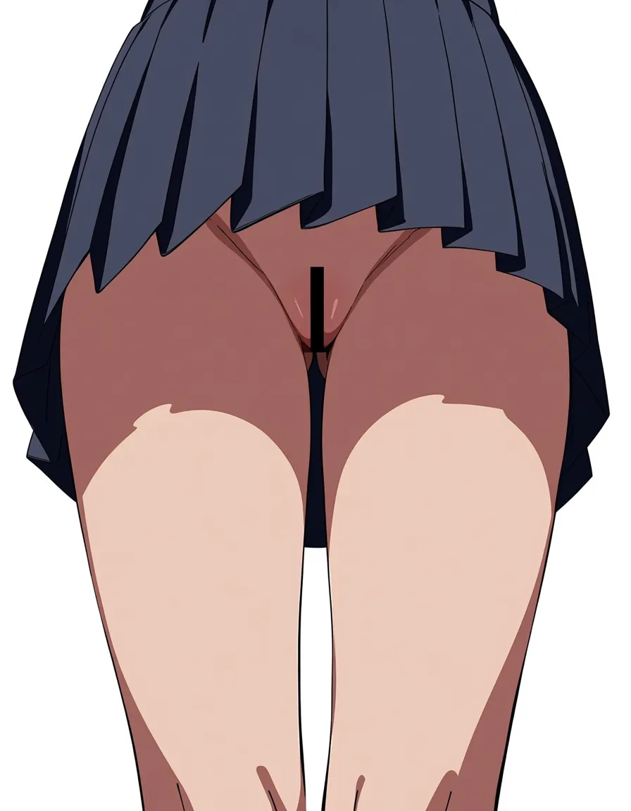 best quality, explicit detail, solo female, thick thighs, pleated skirt, fully nude, eroge aesthetic, hentai_studio_quality