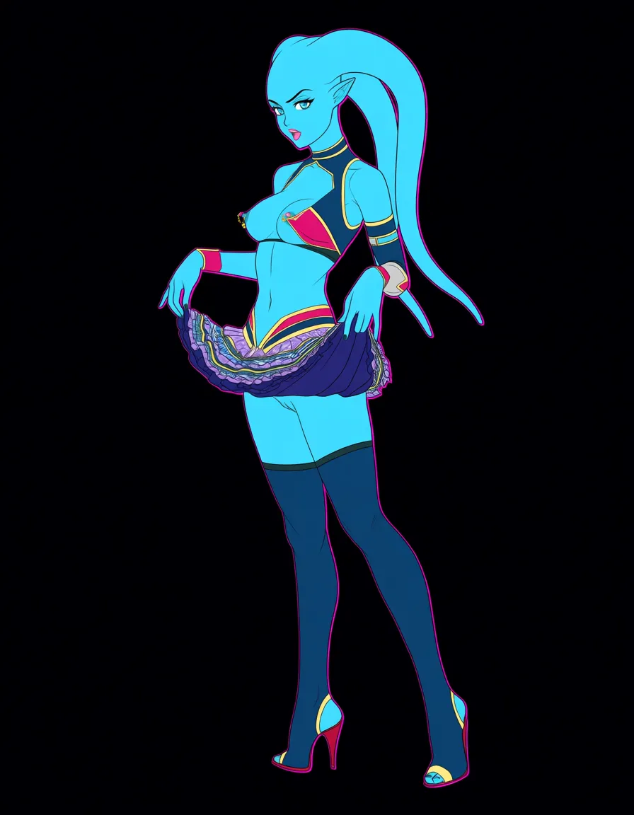 blue skinned twi'lek, space, bottomless,  nipple_piercing, nipple_slip, thighhighs, layered_skirt, skirt_lift, hentai_studio_quality
