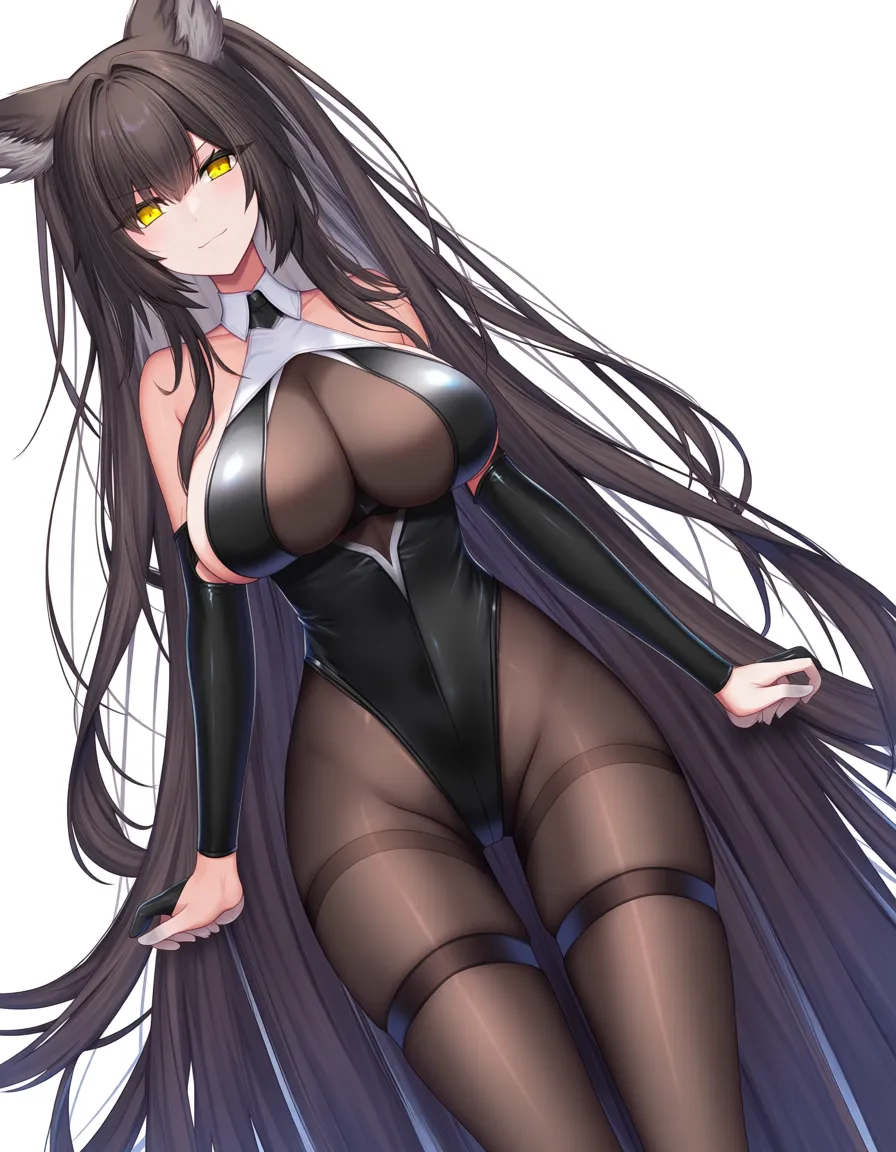 lineart color /sharp_focus /highres @friedrich_der_große_(azur_lane) anal_sex cum_in_ass absurdly_long_hair yellow_eyes femdom pantyhose black_leotard, hentai_studio_quality