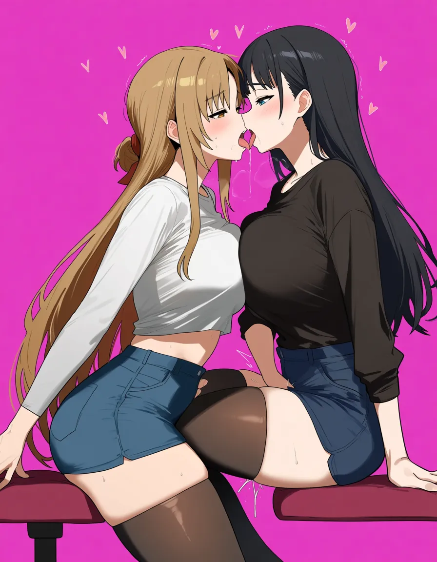 Asuna and Suguha from SAO, 2girls, masturbation, hentai_studio_quality