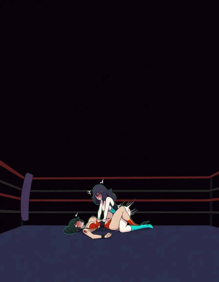 Shego-black_hair , @hex_maniac_(pokemon) 2girls yuri sex , wrestling_ring, wrestling orgasm pussy_juice, defeated, squirting , bruised, sweat strap-on vaginal missionary, hentai_studio_quality