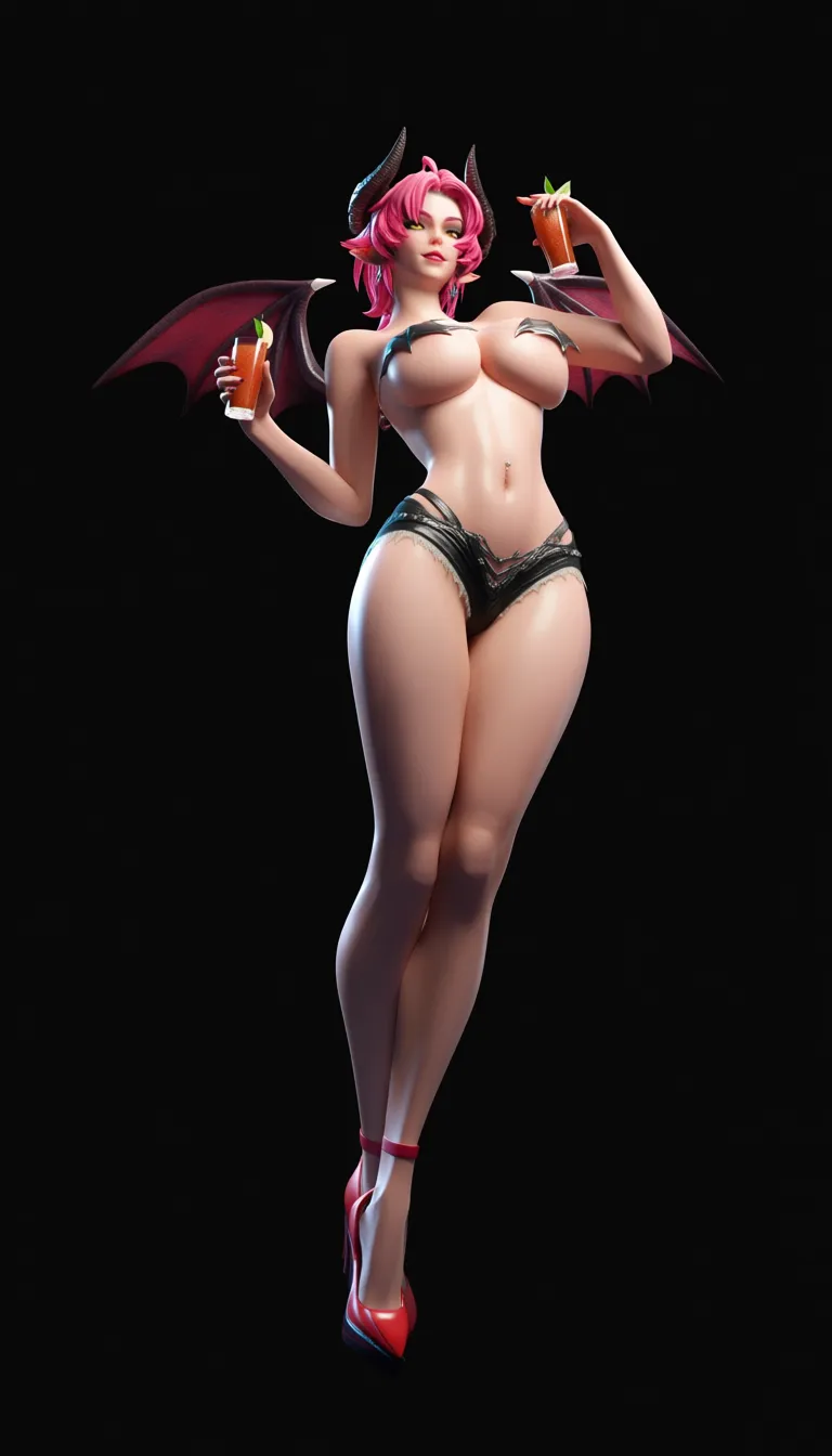 masterpiece, best quality, demon girl, topless, underboob, leaf, visual novel art, score_9, score_8, 3d render, octane render, subsurface scattering, ray tracing, smooth shading