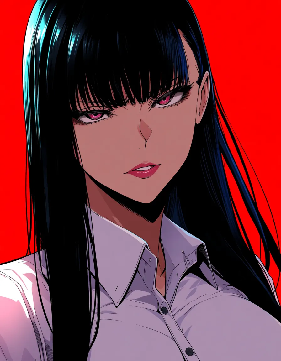 ultra detailed, solo female, collared shirt, presenting, intense passion, anime style, hentai_studio_quality