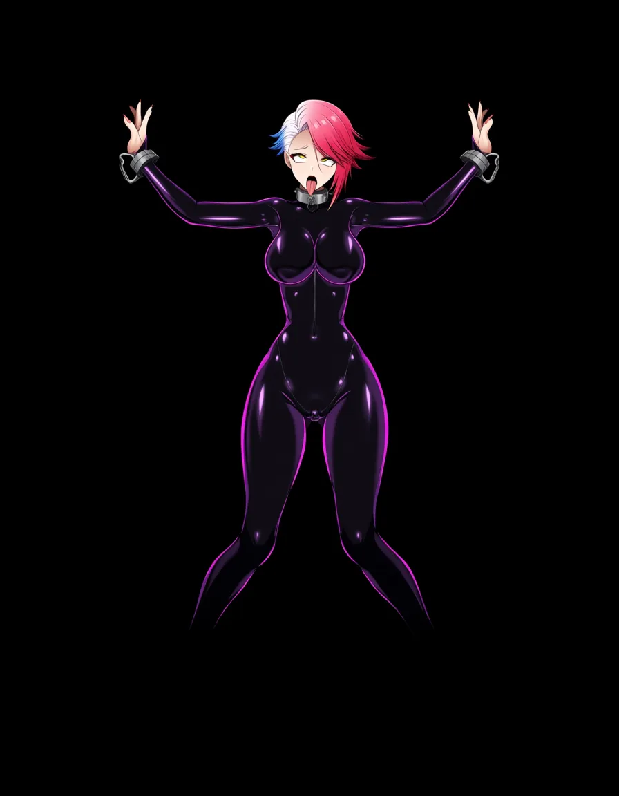 one_person, multicolored_hair, (giant_massive_futanari_horsecock:1.6), high_detail, (massive_testicles:1.6), (large_nipples:1.4), (fantasy:1.3), (huge_massive_gigantic_breasts:1.4), bdsm, fetish, latex, captured, (bondage_machine:1.4), (large_nipple_piercing:1.2), ahegao, full_body, hentai_studio_quality