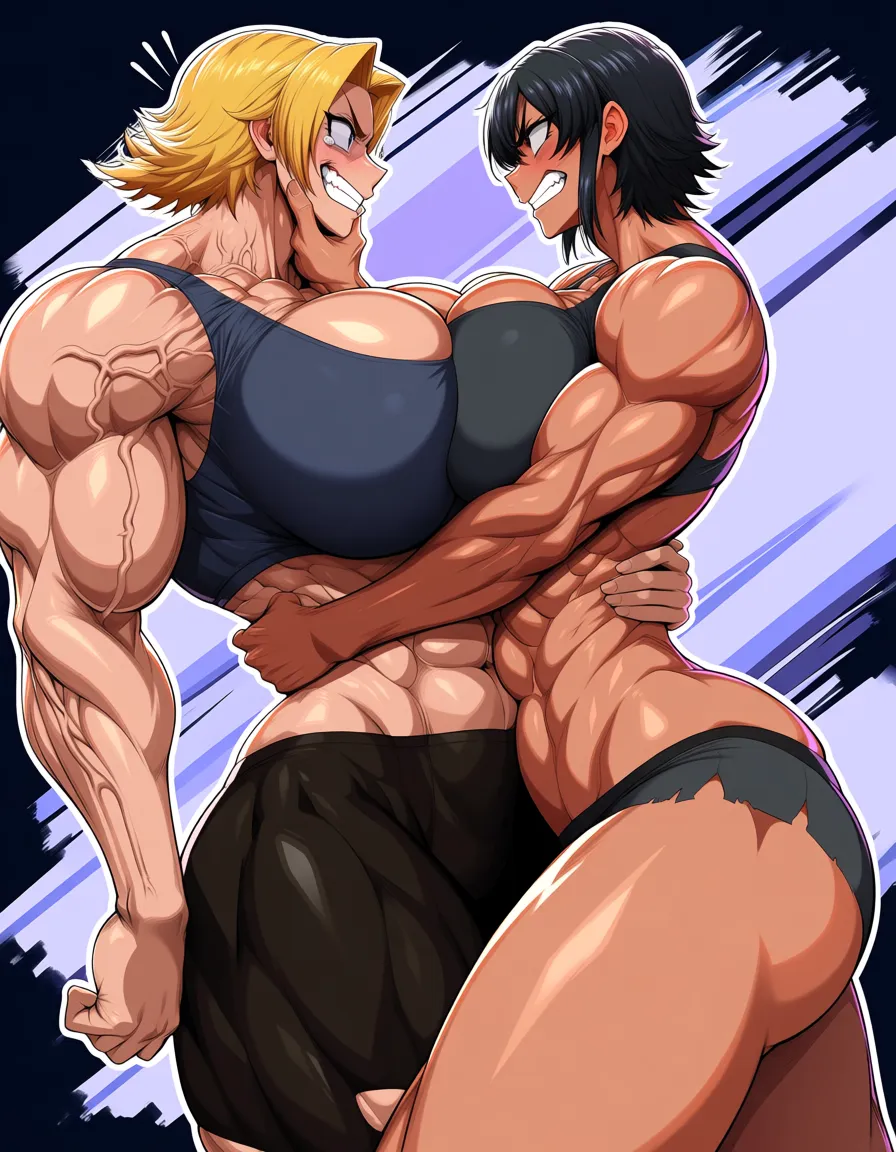Giant muscular_female, petite mature_male , 2men, extreme size_difference, huge height_difference, physical domination, female torn_clothes crop_top underwear, female veins, female blonde_hair short_hair_with_long_locks , thin male military_uniform , military lab , science_fiction , femdom, throat grab lift, female carrying male high, hand_on_another's_head, aggressive female, pinned male against_wall, confident female, angry female looking_down , female talking, nervous blush male looking_up , breast_press, male black medium_hair, female abs, female big biceps, female big shoulders, female thick_thighs, female huge_ass, female wide_hips, huge_breasts, female pectoral_cleavage, male narrow_waist, male stubble, domination, eye_contact, female crushing male, destruction, aged_up, /masterpiece, hentai_studio_quality