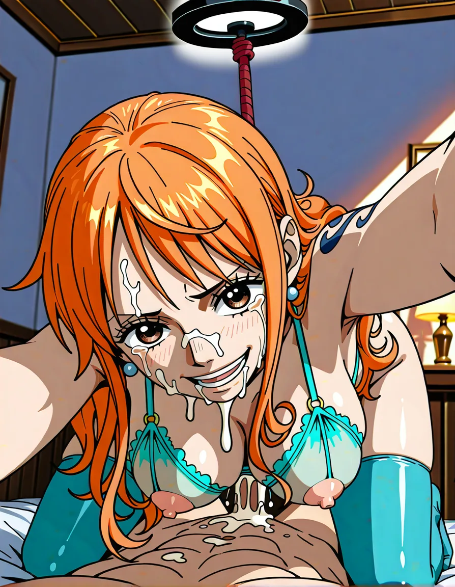 score_9_up, One piece style animation, best quality, explicit detail, on all fours, cowgirl, masterpiece, clean art, @nami one piece, long orange hair, small tits, tit job, orgasm, girl on top, anime_studio_quality looking at viewer, squeezing ass, happy tears in eyes cum in pussy, rough sex, sexy, teal lingerie, teal stockings, tits exposed fucked from front, (SuperQuality:1), (SuperQuality:1.2), high saturation, vibrant colours, (2D style), anime quality, focus on girl, (no blurry faces), high face quality, clean blacklines, no deformities, AissistXLv2, lighting on girl minimum detail background cum on face, simple plain white background, bondage, hands and feet tied up, one piece anime quality, one piece anime style, (lighting on girls face), ring light, best lighting quality 1girl, (Nami from One Piece), 8k, hdr, best resolution, detailed, detailed face, photorealistic, (one, piece), (masturbate:1.5), orgasm face, pleasure, pussy juice, taking selfie, see through clothes, see through bra, hands tied above head, bare breasts, cupless bra, (brighter vibrant colour:1.8), hentai_studio_quality, (anime style:1.3), 2d, anime screencap, cel shading, flat color, @00osamio00, (anime style:1.3), 2d, anime screencap, cel shading, flat color, @00osamio00, hentai_studio_quality, hentai_studio_quality