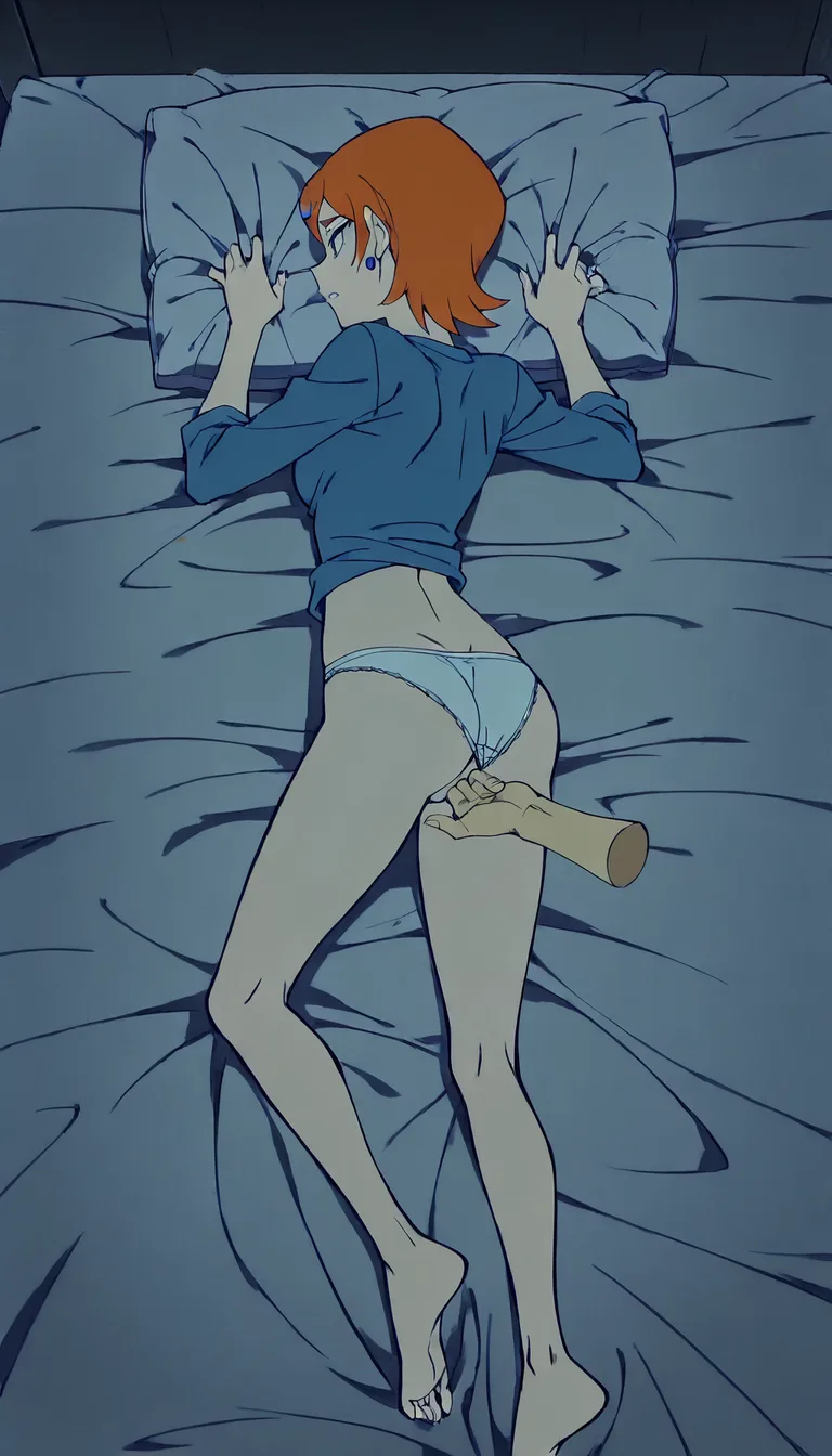 highres, sharp lines, mature female, side view, on bed, prone bone, full body, panties aside, solo fingering anime style, gwen tennyson