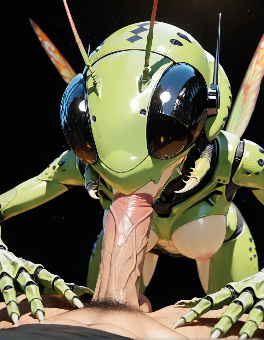 Praying mantis woman sucking dick, score_9, score_8, 3d render, octane render, subsurface scattering, ray tracing, smooth shading