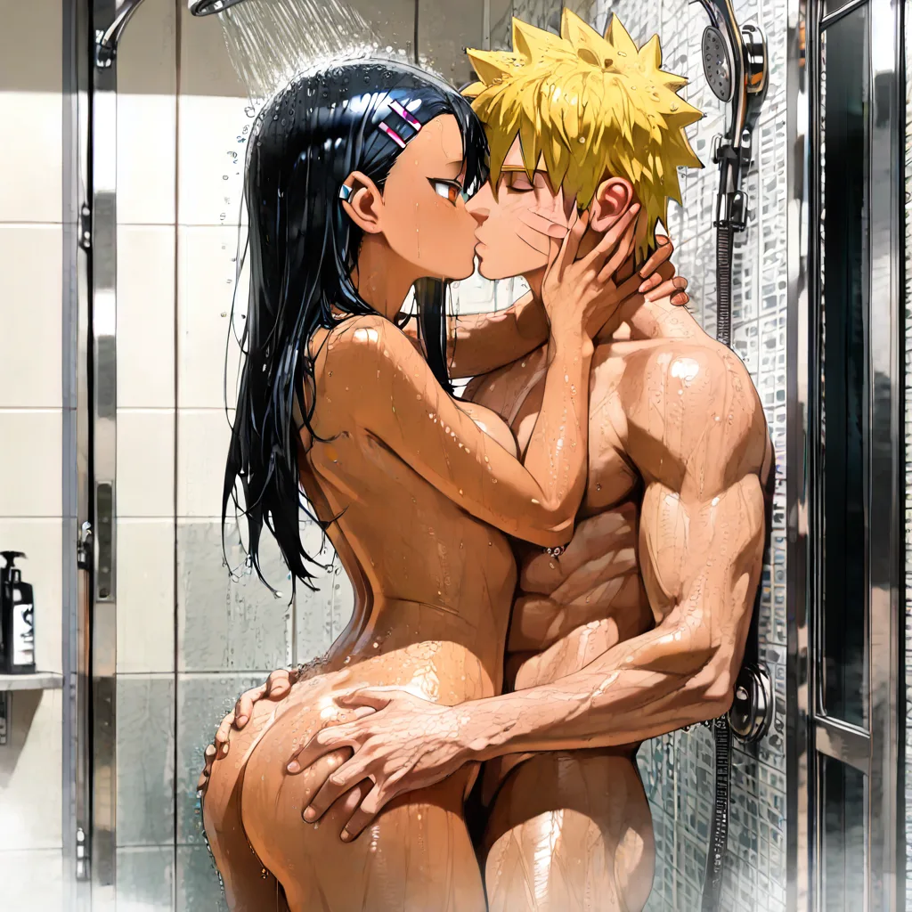 Naruto Uzumaki, Hayase Nagatoro, Nude, Shower, kiss, standing, hentai_studio_quality