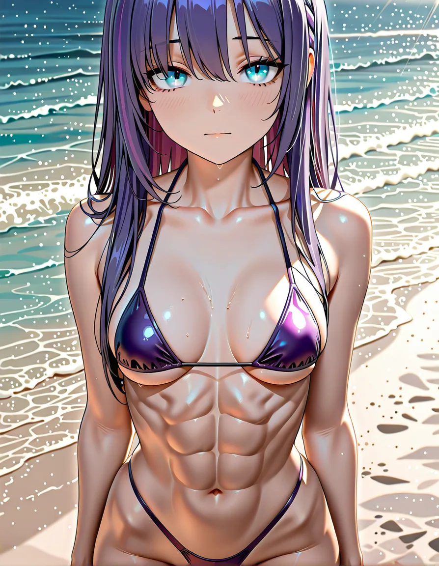 Kiara
Lavender-hair
Aquamarine-eyes
Medium_hair
Lean body
sharp_focus
best_lighting
highres masterpiece
hentai_studio_quality
beach
1girl
Full_body
Straight-on
Looking_at_viewer
Small_breasts
Firm_breasts
Breasts_together
Arms_at_sides
Turquoise_microbikini
Firm_ass
Swept_bangs
Highleg_bikini
Turqouise streaked_hair
Straight_hair
Abs, hentai_studio_quality