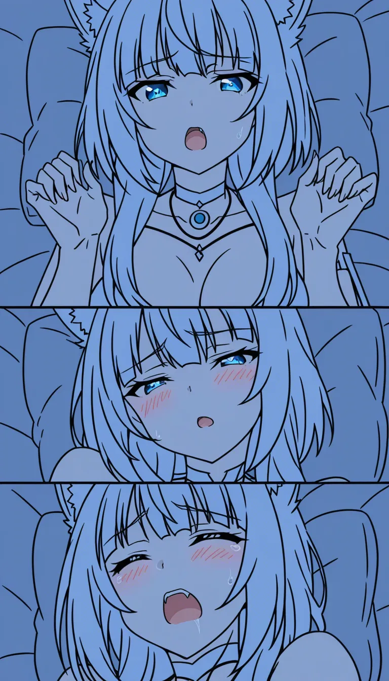 masterpiece, vivid colors, catgirl, jewelry, moaning, intense passion, cel shading