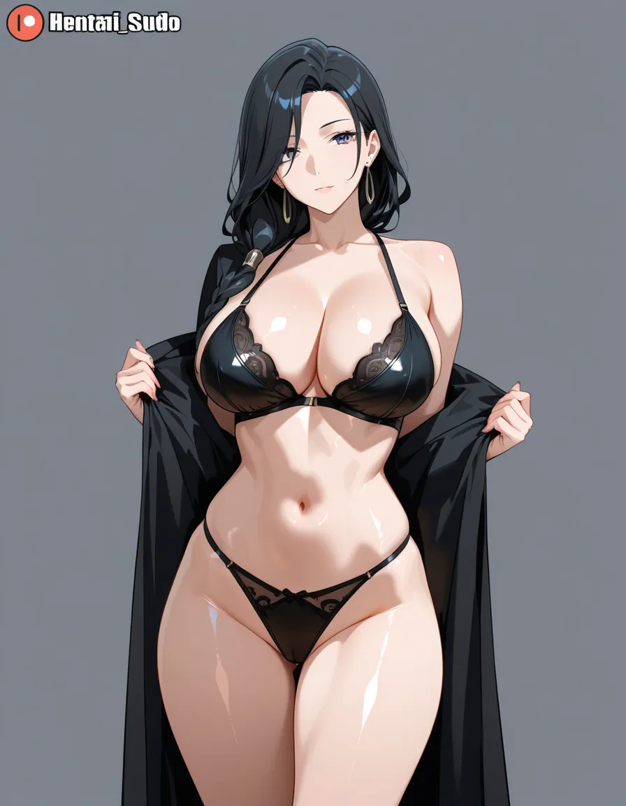 shiny_skin mature_female with black_hair, hentai_studio_quality