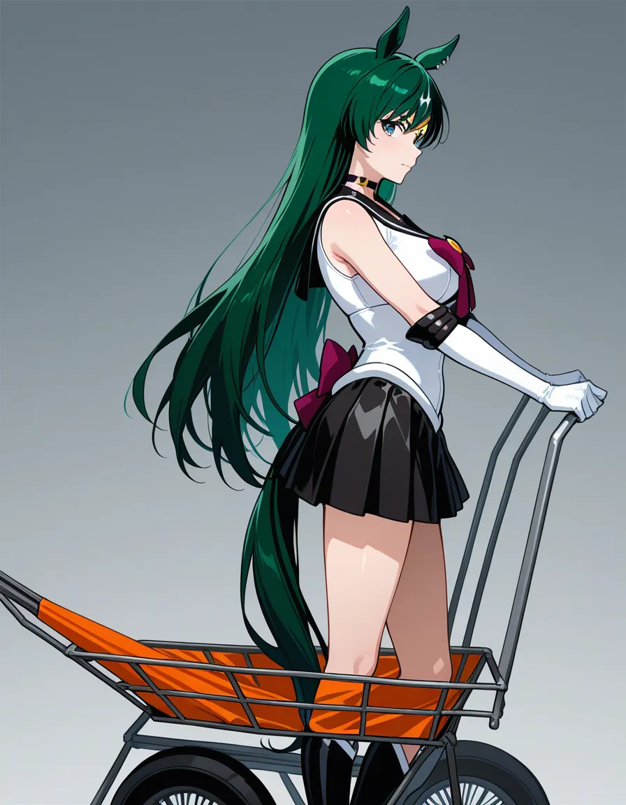 harnessed to a cart, sailor_pluto, horse_girl  , pony_boots, hentai_studio_quality