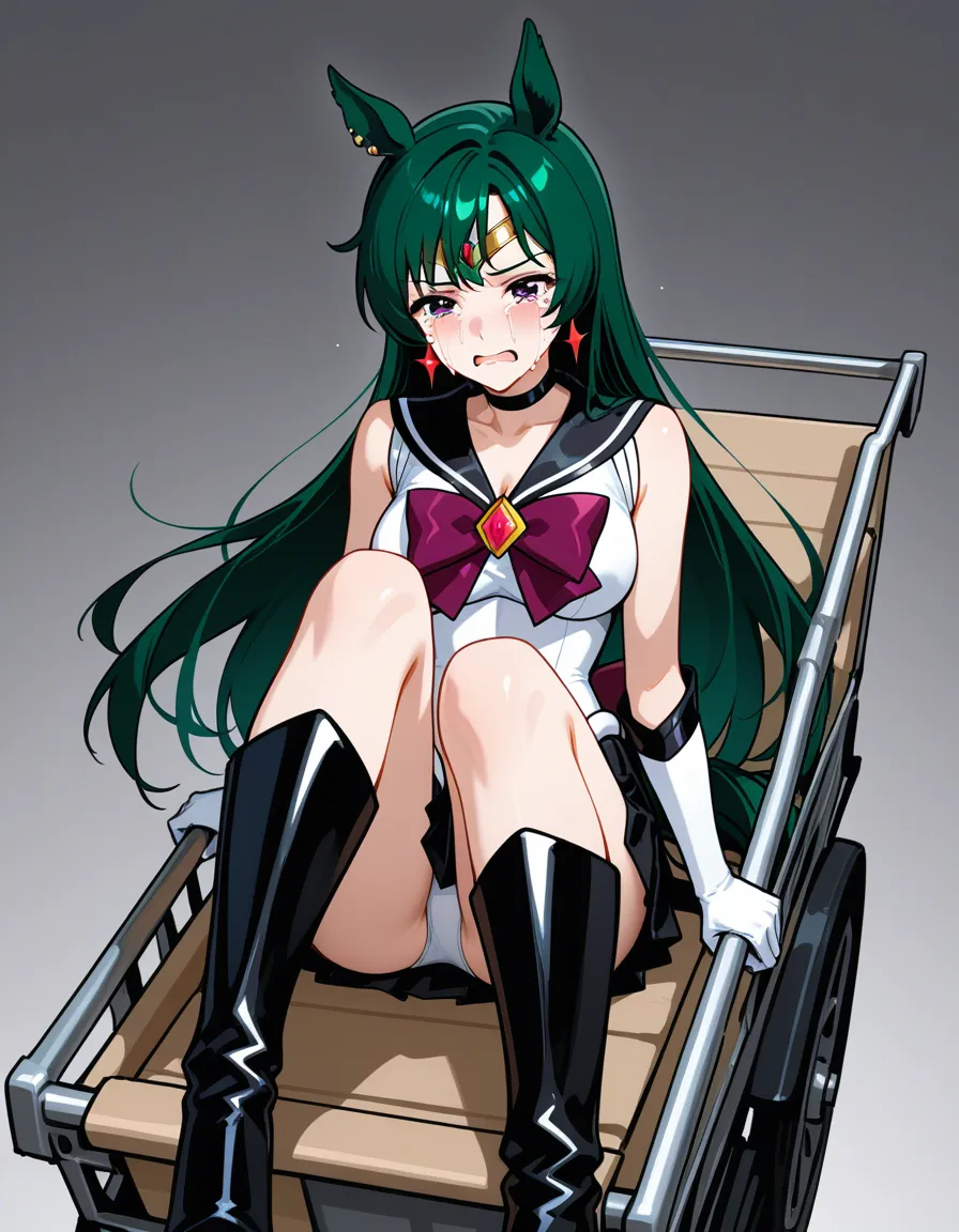 harnessed to a cart, sailor_pluto, horse_girl , pony_boots, nud, crying, hentai_studio_quality