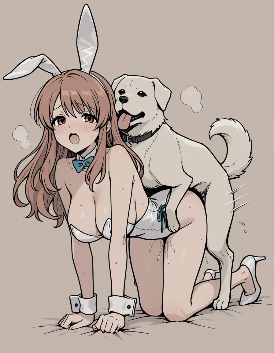 asahina_mikuru , playboy_bunny , dog , sex_from_behind, all_fours, hentai_studio_quality