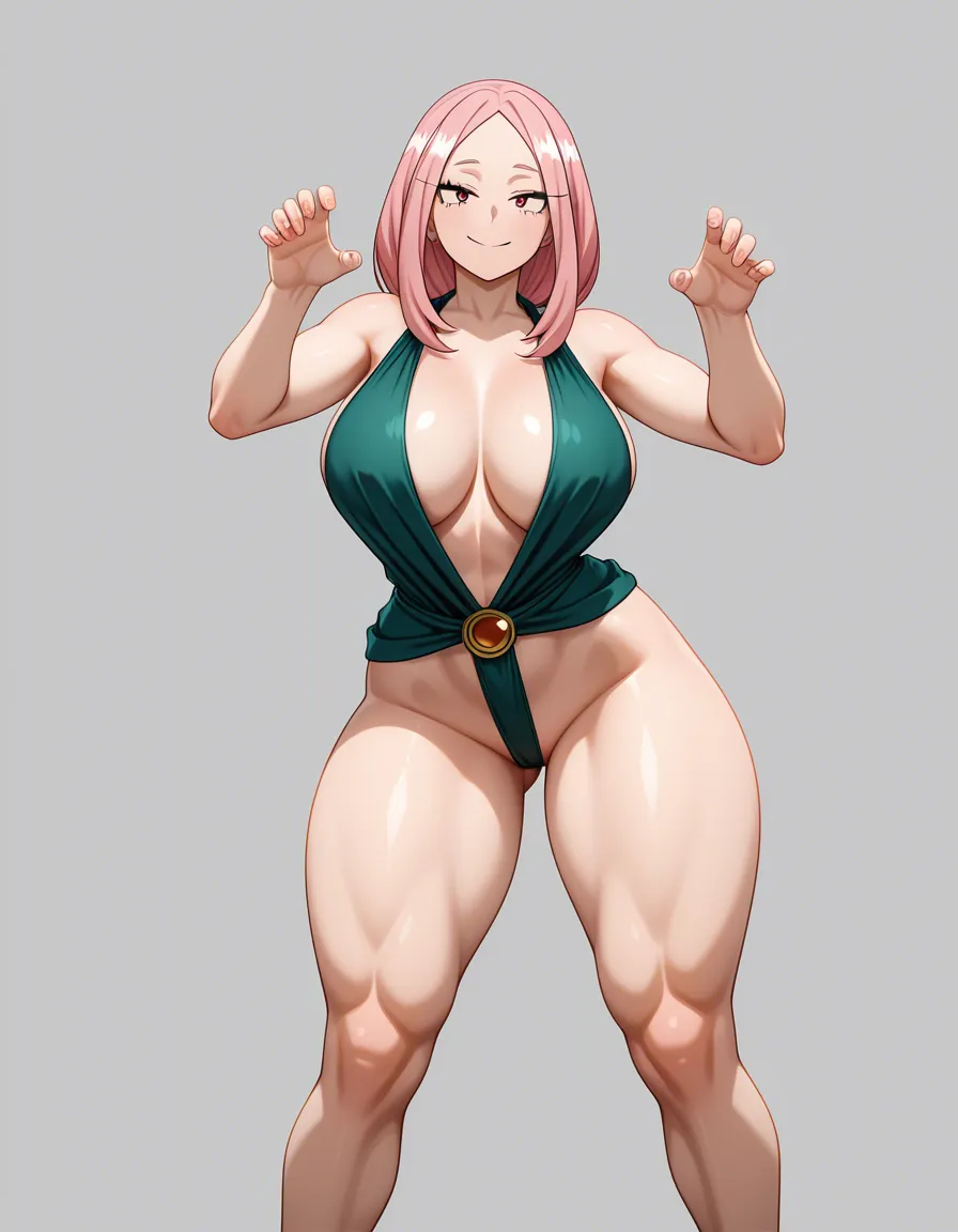 Mina from the anime Boku no Hero Academia, large breasts, thick thighs, tight green dress that reaches her legs, sensual standing pose, white background, smile, pink body 

#ultra-detailed anime, hentai_studio_quality, hentai_studio_quality, hentai_studio_quality, hentai_studio_quality, hentai_studio_quality, hentai_studio_quality, hentai_studio_quality, hentai_studio_quality, hentai_studio_quality, hentai_studio_quality, hentai_studio_quality