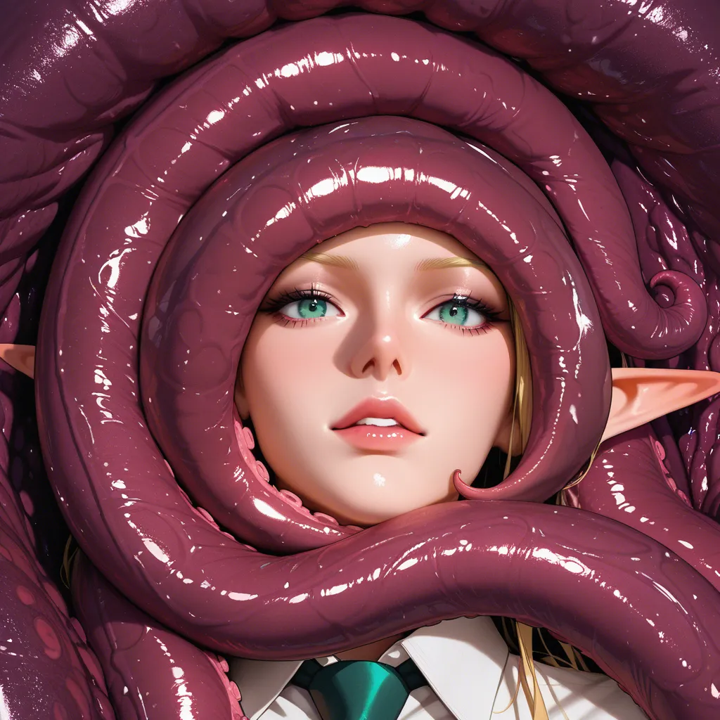 dslr, film grain, photorealistic, elf girl, necktie, tentacle, hyperrealistic