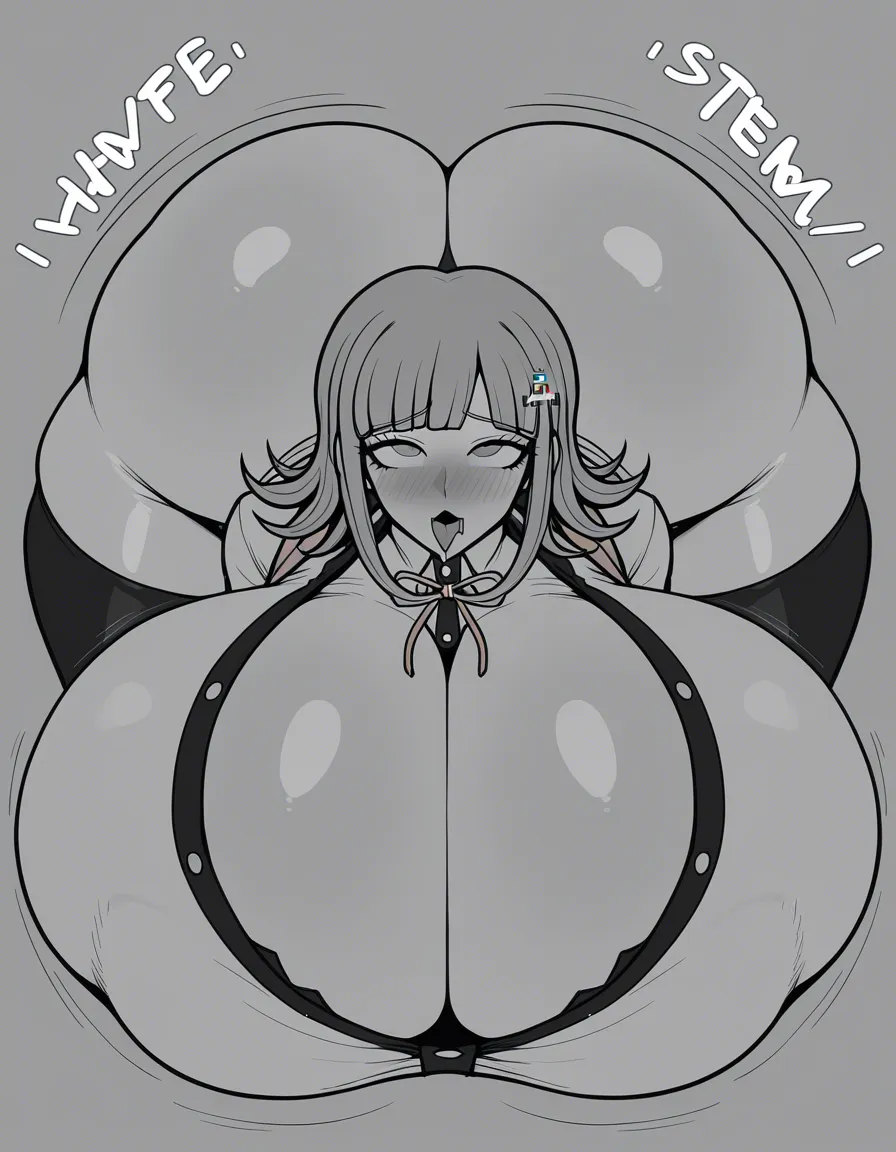Big ass, massive ass, gigantic ass, bubble ass, ass bigger than body, big breasts, massive breasts, gigantic breasts, bubble breasts, breasts bigger than body,nanami chiaki( danganronpa), ,ahegao, drooling , twerk, twerking, apologize, apologizing, embarrassed, hentai_studio_quality