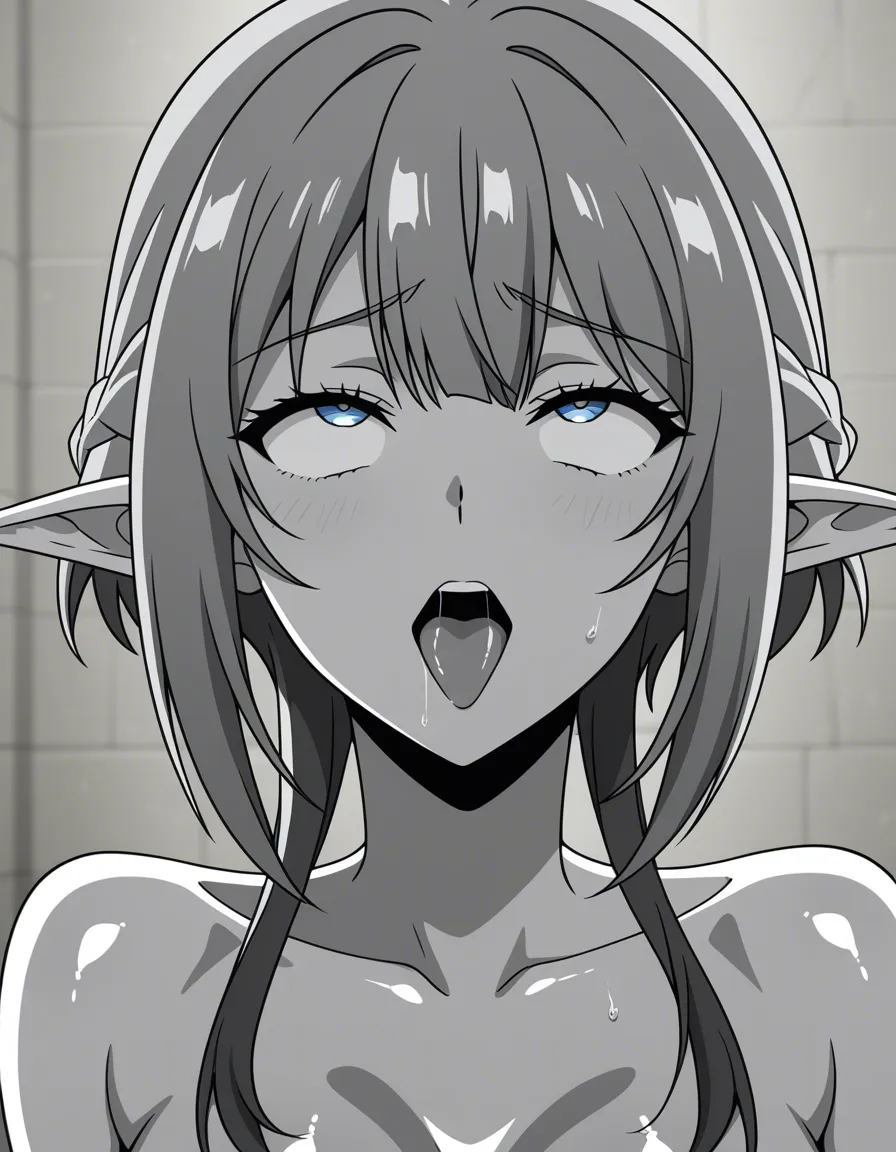 ultra detailed, elf girl, ahegao, shiny skin, sidelocks, vivid anime colors, (anime style:1.3), 2d, anime screencap, cel shading, flat color