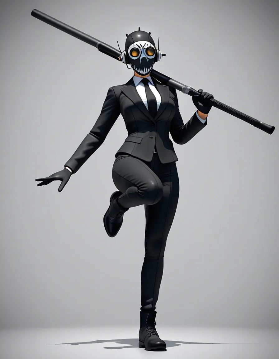 3D render, best quality, solo female, petite adult woman, necktie, leg up, over the shoulder, octane render, score_9, score_8, 3d render, octane render, subsurface scattering, ray tracing, smooth shading