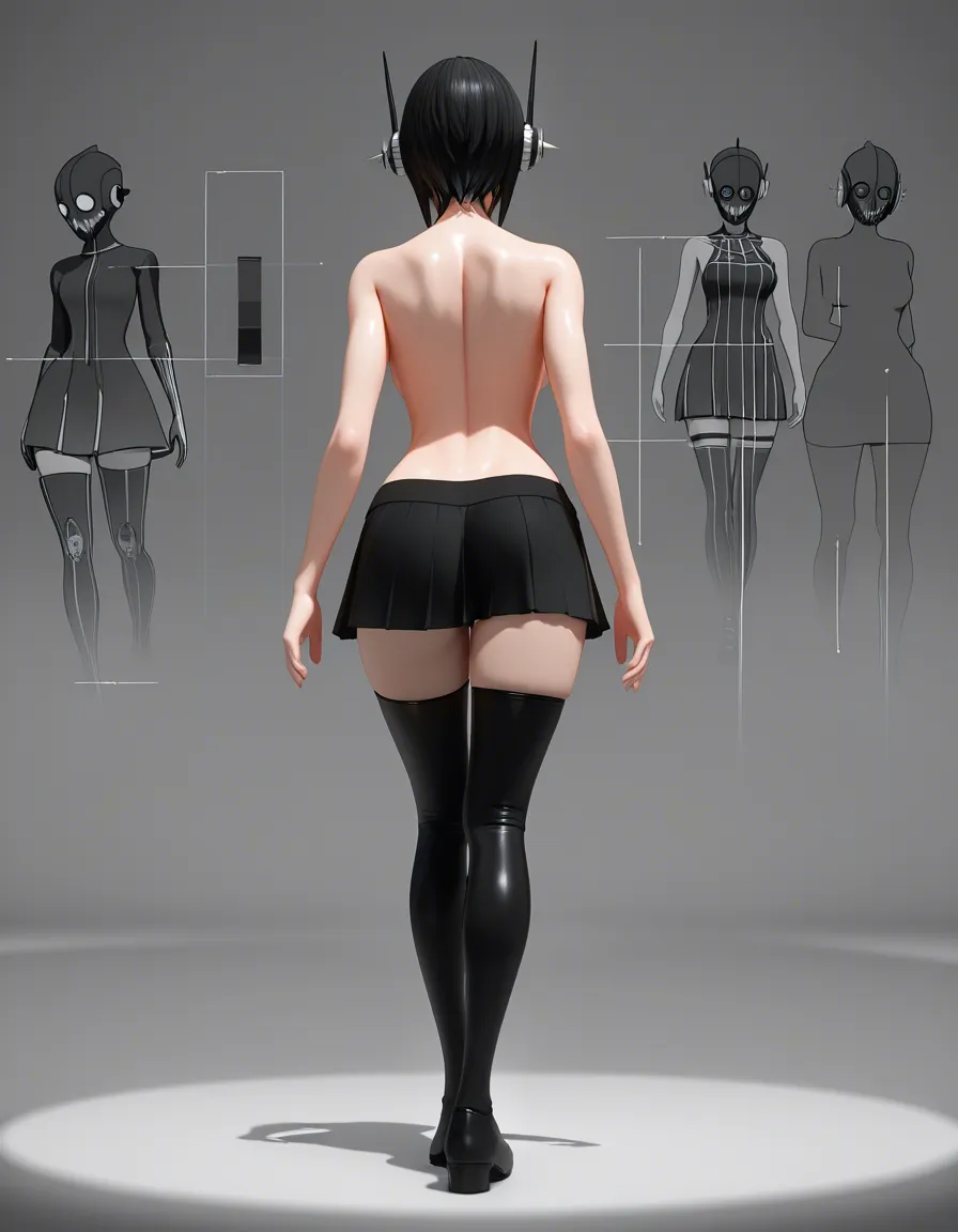 CGI masterpiece, 8k, 5girls, thighhighs, dress, topless, full body, 3D render, score_9, score_8, 3d render, octane render, subsurface scattering, ray tracing, smooth shading