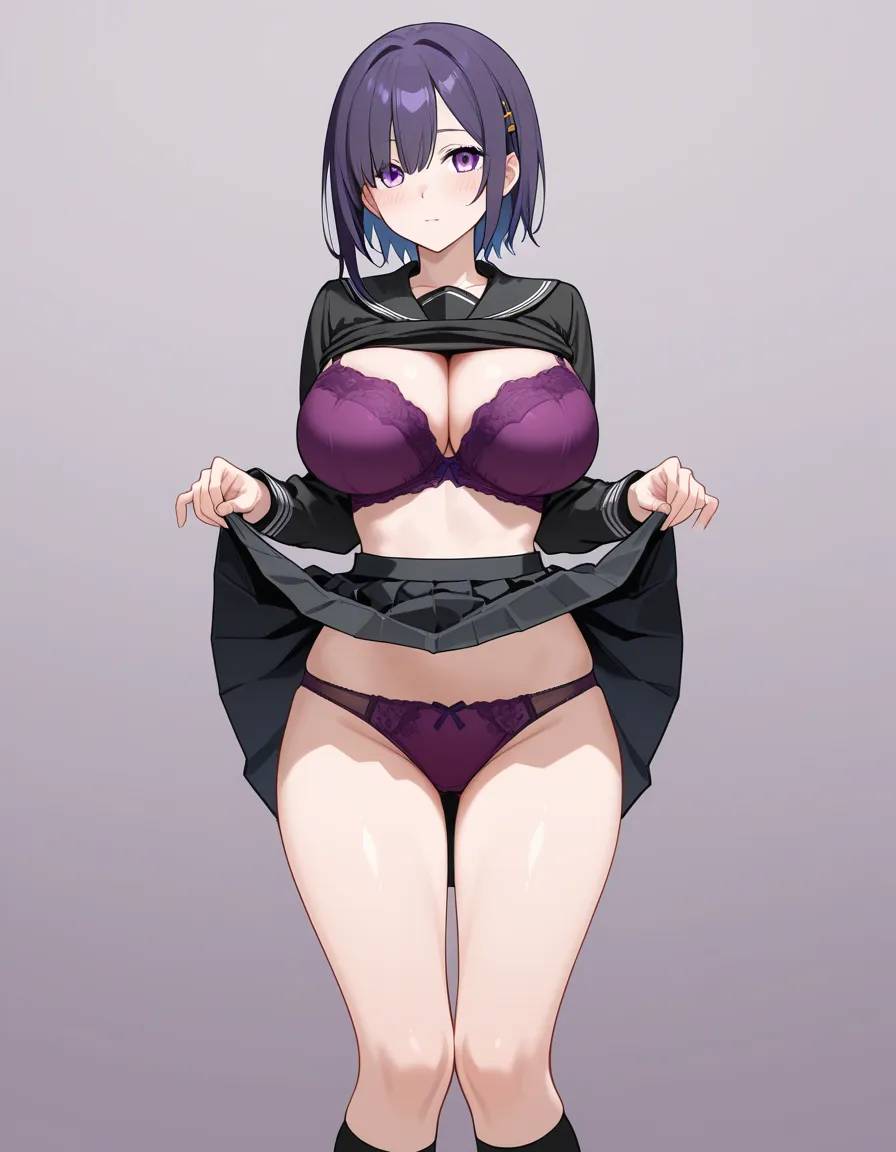 Hinata having big boobs showing her purple panties by lifting skirt_lift, hentai_studio_quality