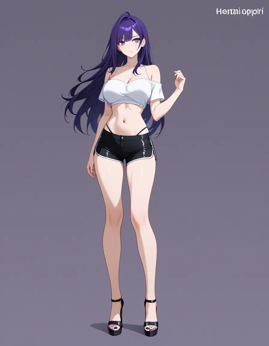 high_heels
foot_focus
bikini_top_only
purple_hair
lollipop toenails, hentai_studio_quality